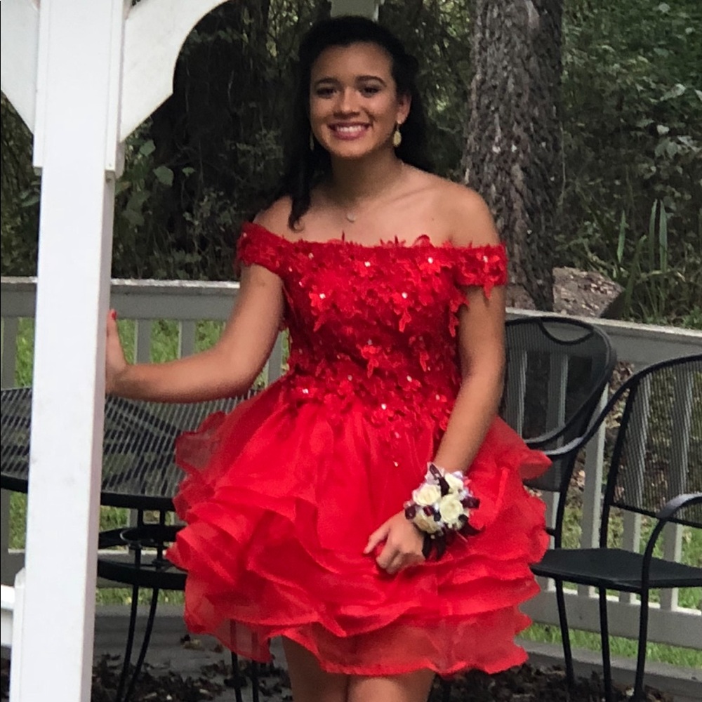 Red off the shoulder dress